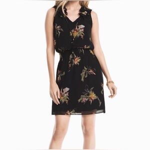 WHBM Black Tropical Print Sleeveless Dress with Tassels & wide elastic waist-8P